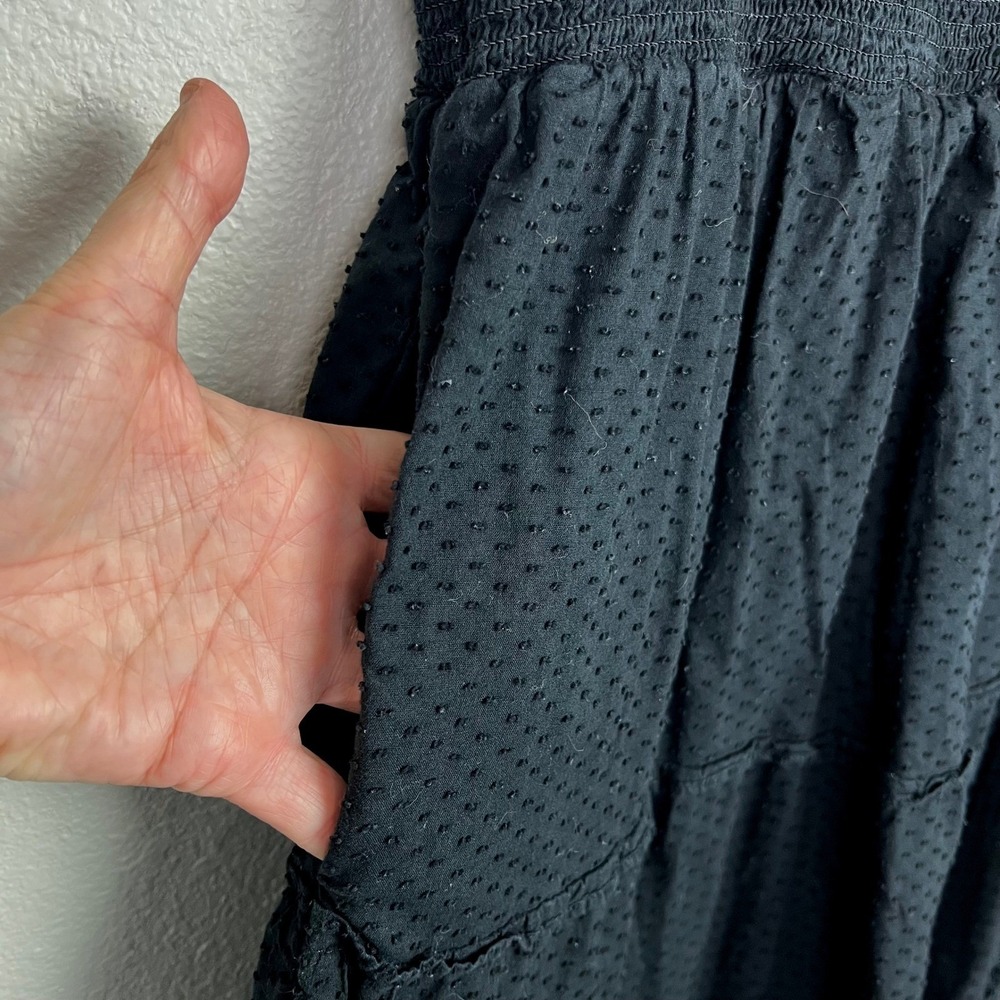 J.Crew Black Swiss Dot Smocked Tiered Midi Dress With Pockets Womens Large - Picture 6 of 10